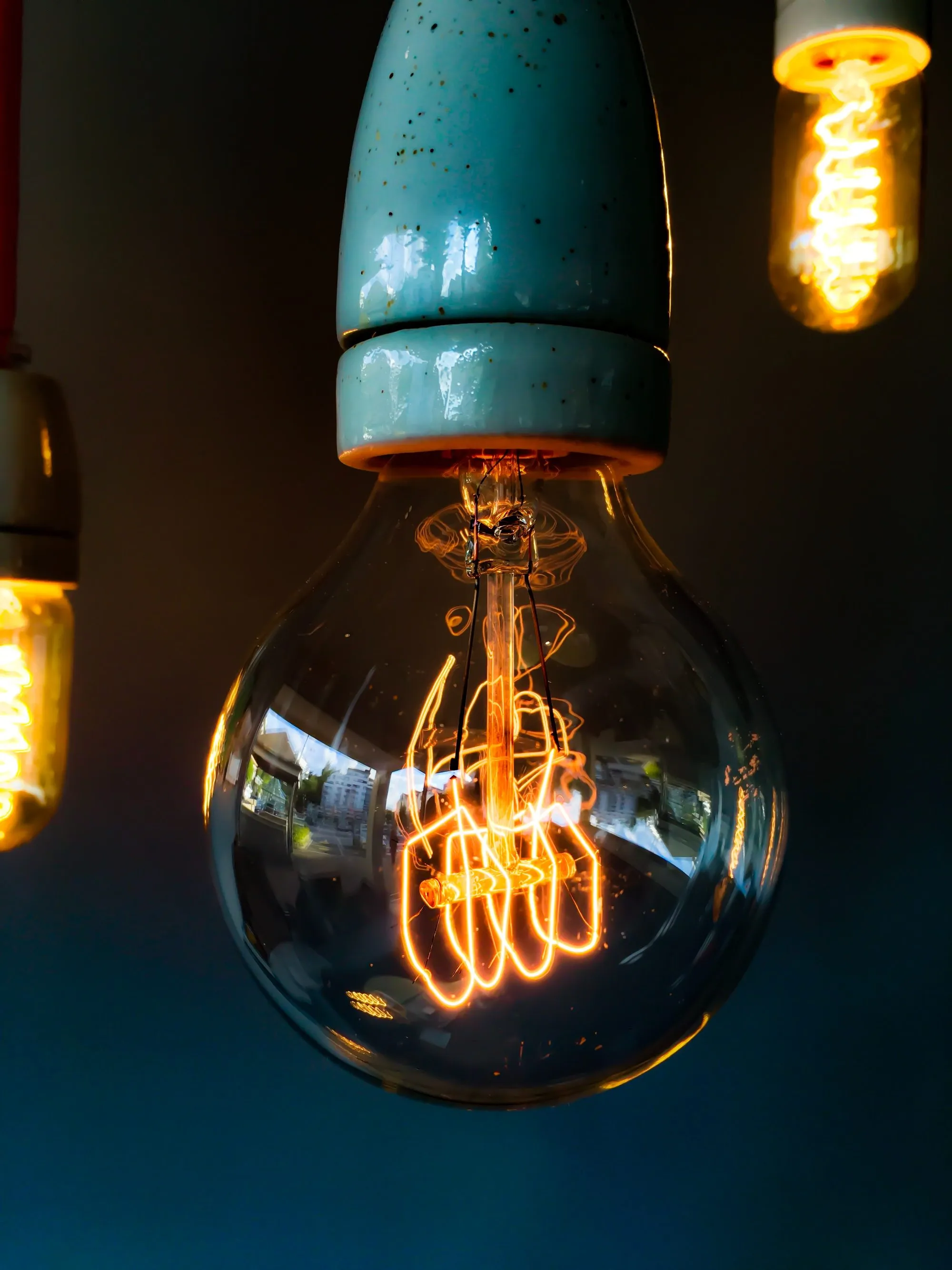 A glowing filament inside a light bulb