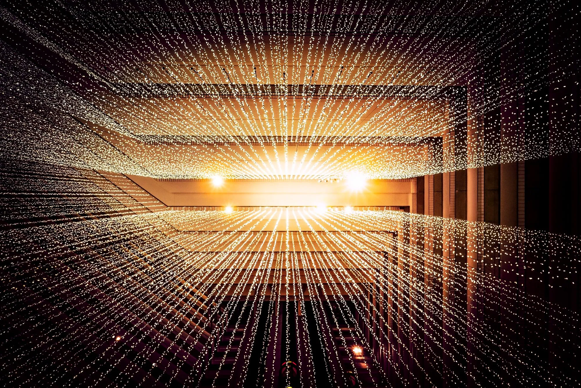 Streams of data moving toward a central point