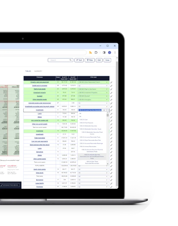 Vega chart of accounts interface displayed on a laptop